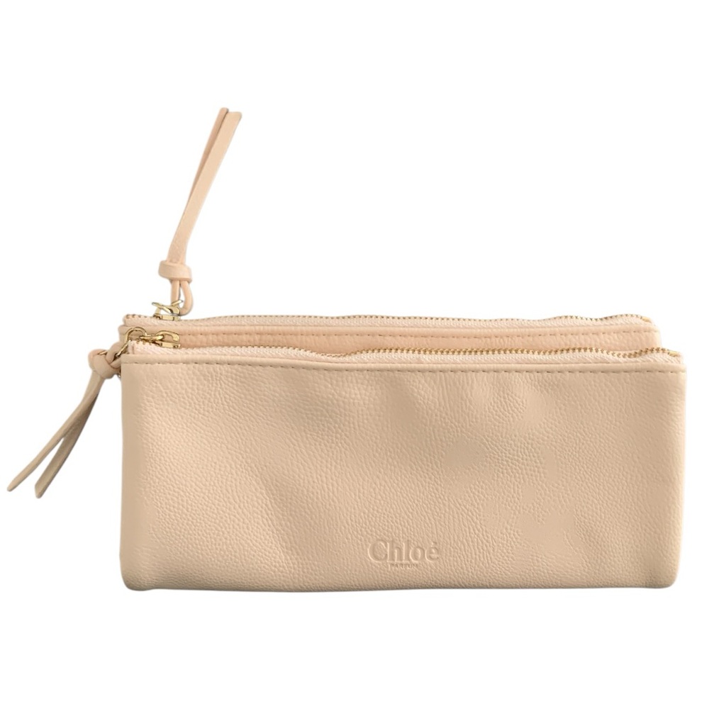 CHLOE Cream Double Zip Cosmetics Pouch